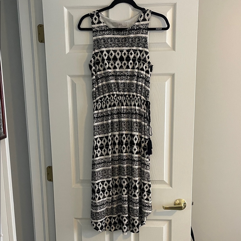 LOFT Black and White Geometric Midi Dress